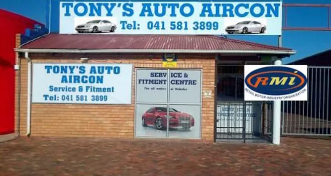 Tony's Auto Aircon storefront in Walmer, showing the workshop signage